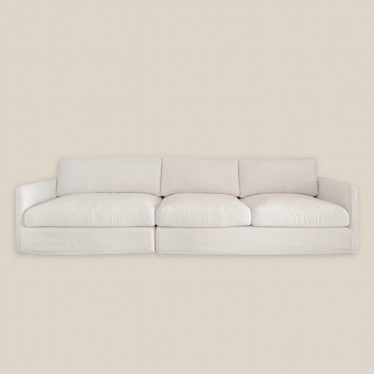 Angie Luxury Feather 3 Seater Cloud Sofa in White Cotton Linen