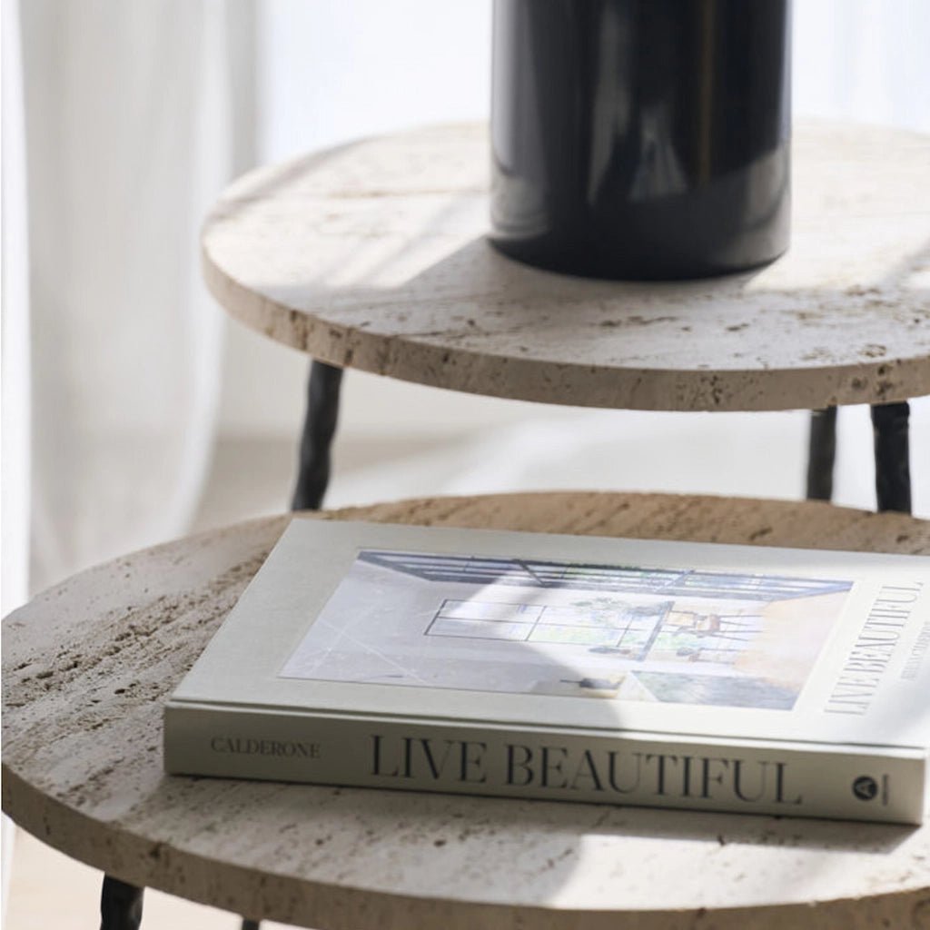 Avery Round Small Travertine Table - Home and Soul