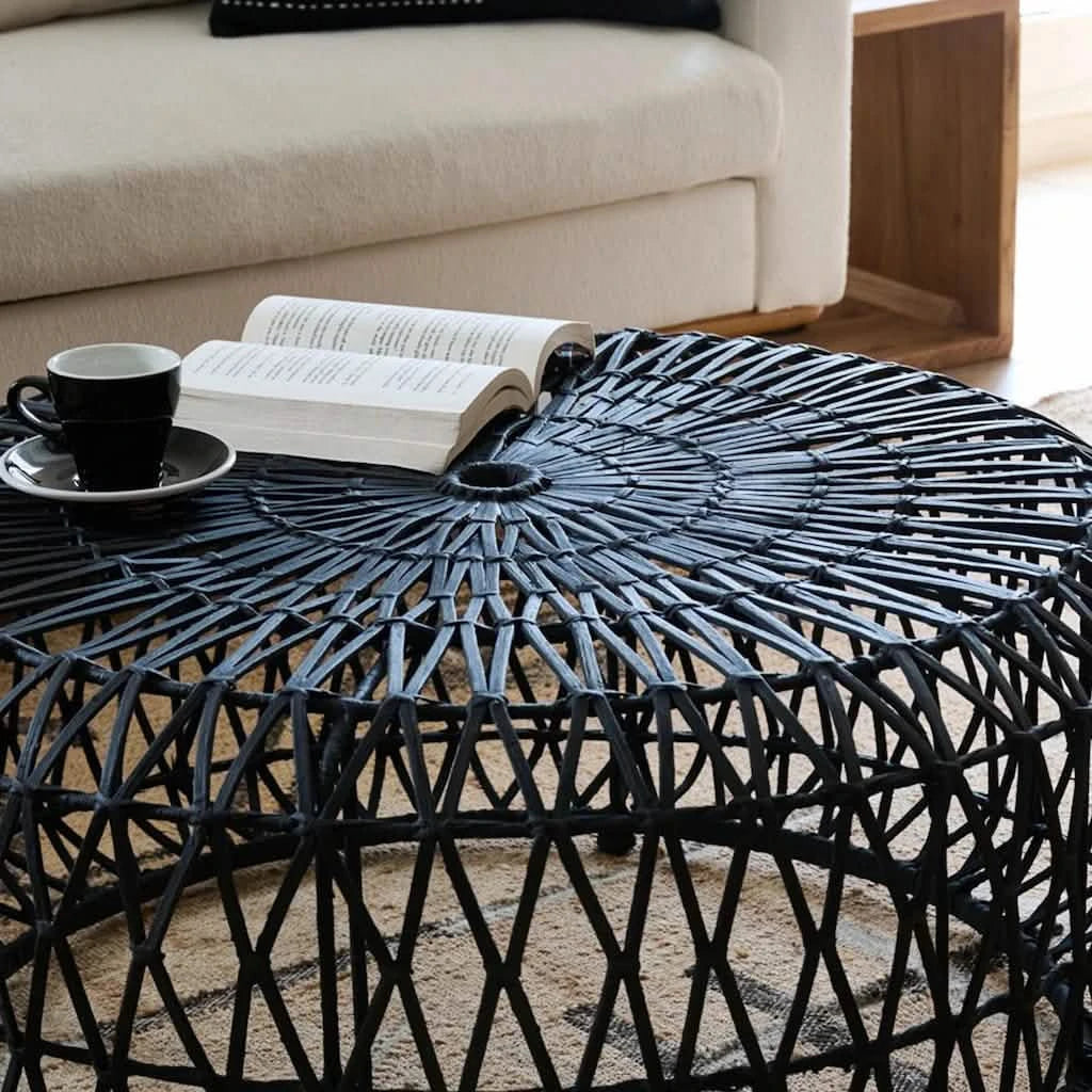 Estelle Coffee Rattan Black Table - Home and Soul
