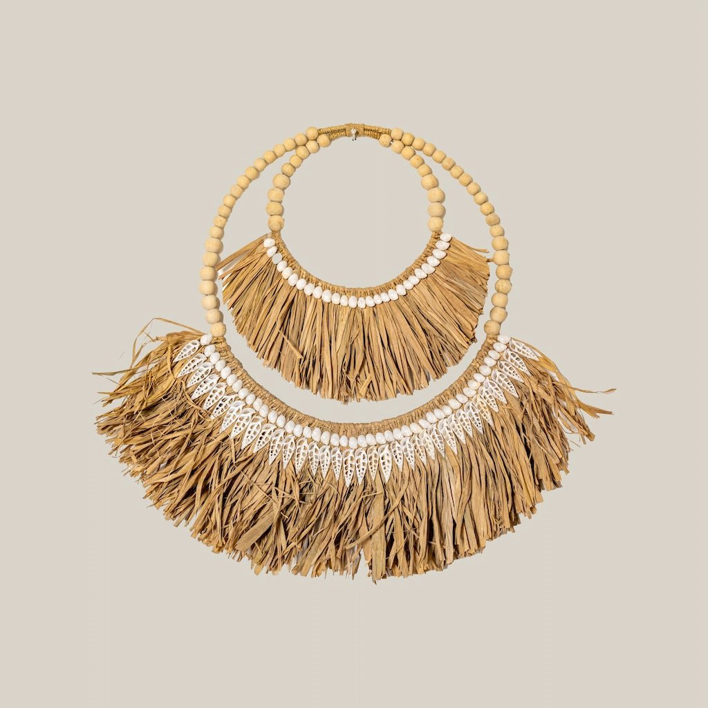 Handcrafted Raffia Wall Hanging with Shells and Beads - Home and Soul Dubai