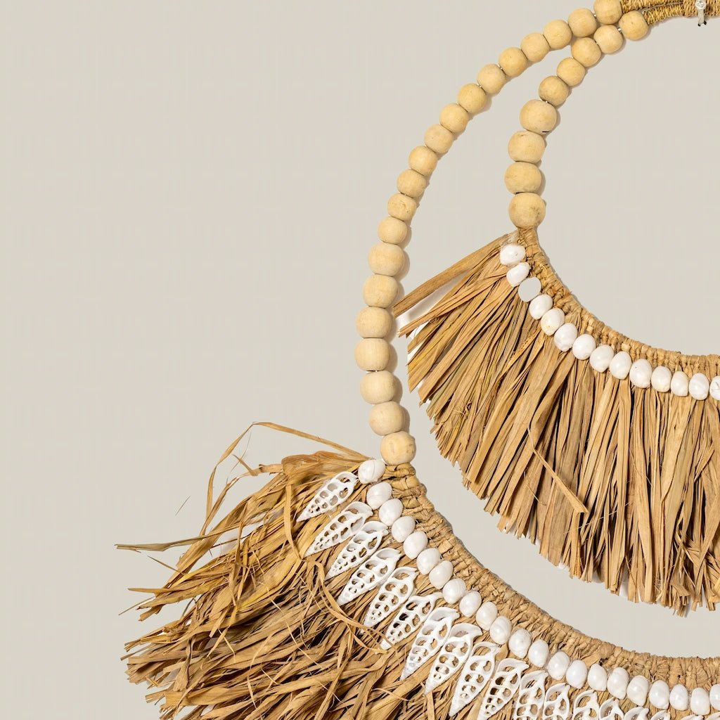 Handcrafted Raffia Wall Hanging with Shells and Beads - Home and Soul Dubai