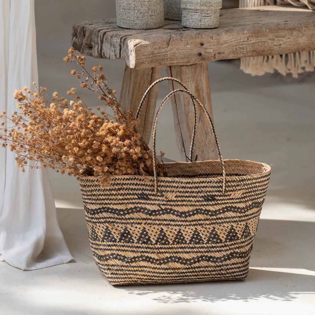 Handmade Natural and Black Rattan Handbag - Home and Soul Dubai