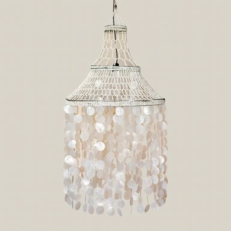 Long Hanging White Shell Chandelier Charlotte - Home and Soul