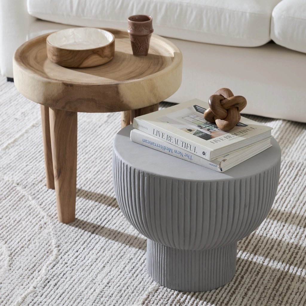 Detailed look at Monet Round Concrete Side Table in Grey - Home and Soul
