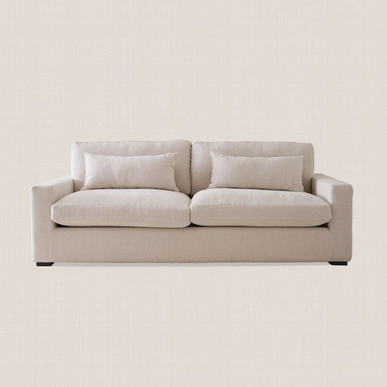 Nathalie Luxury Feather 2 Seater Cloud Sofa in Beige Linen - Home and Soul
