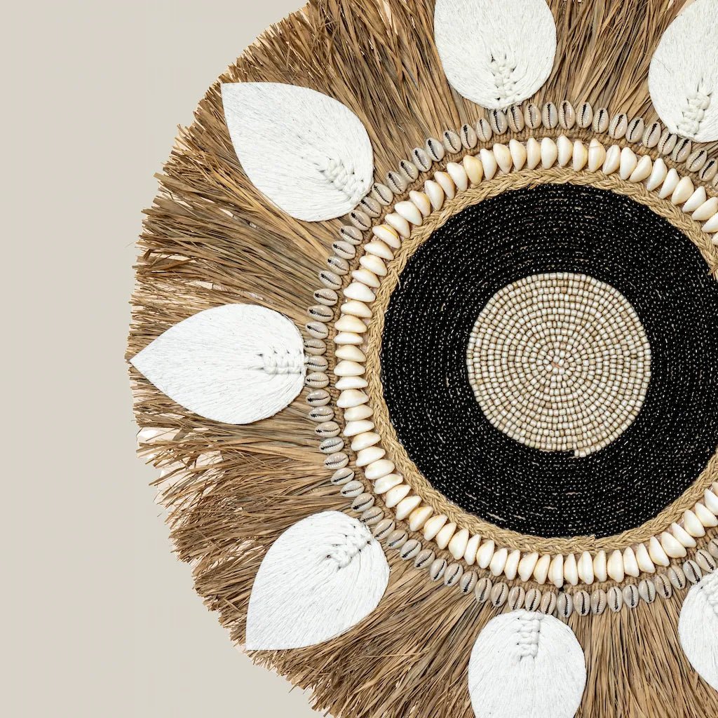 Shell Boho Round Decor on Stand Natural Raffia - Home and Soul