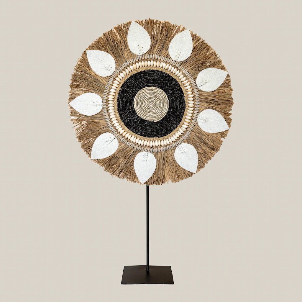 Natural Raffia Shell Boho Round Decor on Stand - Home and Soul