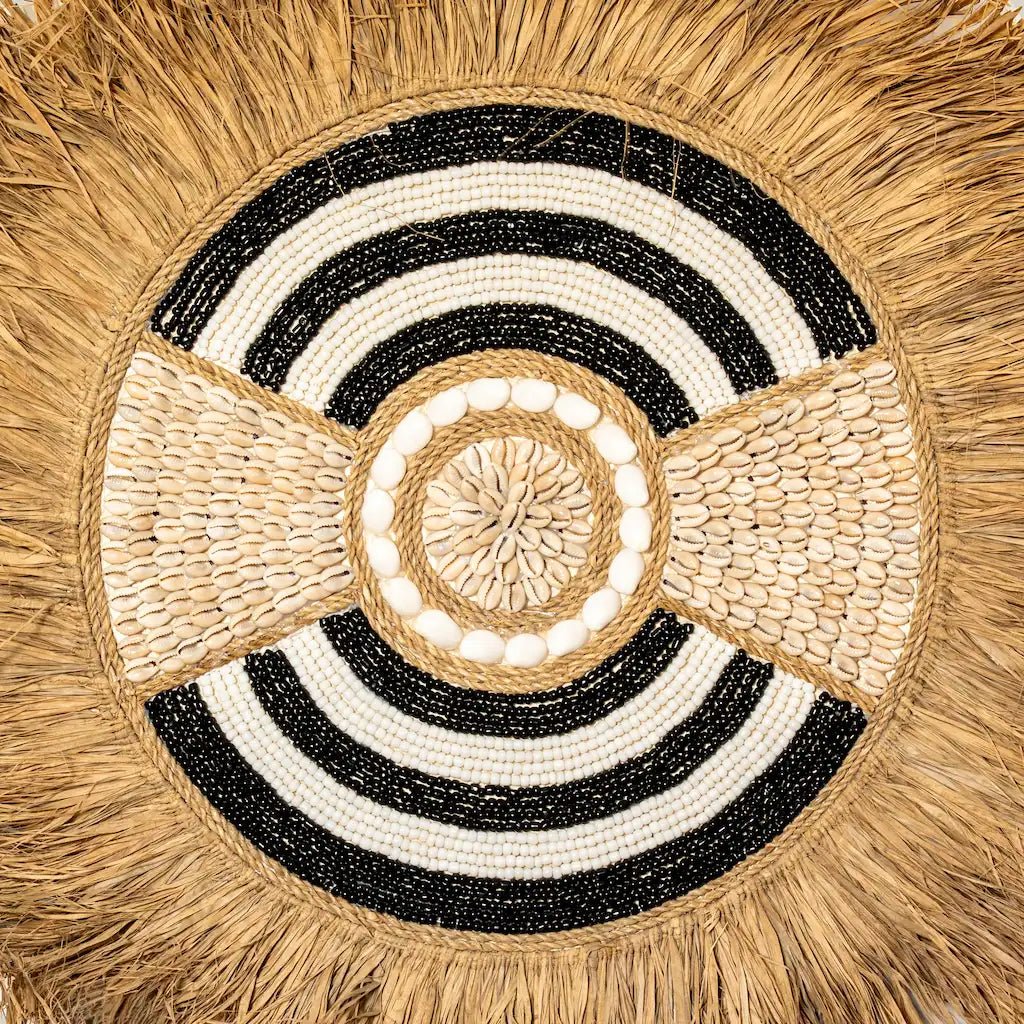 and White Beaded Wall Decor Raffia Black - Home and Soul