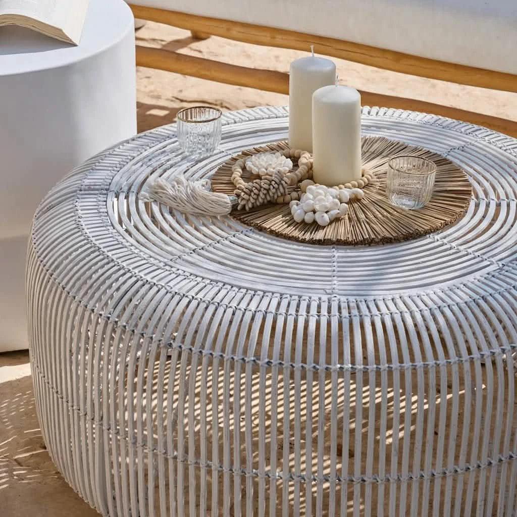 White Rattan Round Coffee Table - Home and Soul
