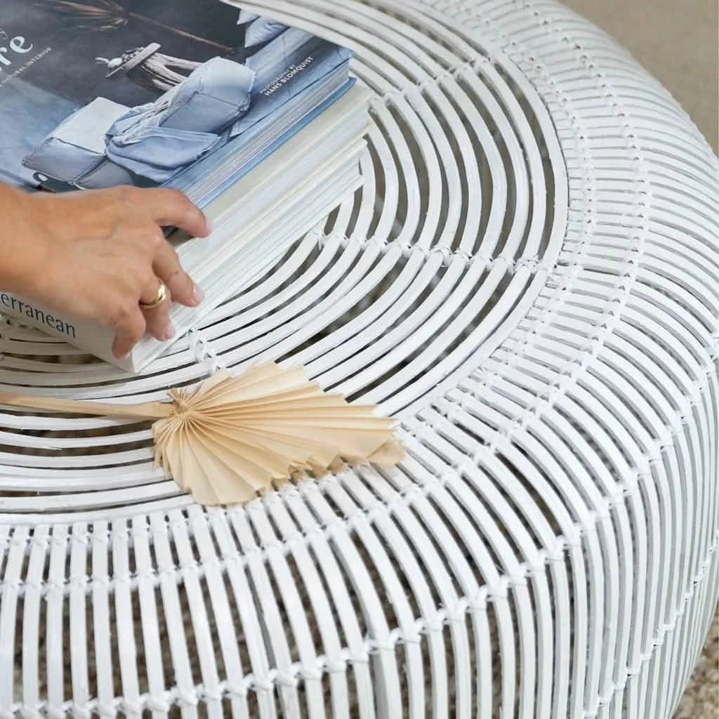 Rattan Table Coffee Round White - Home and Soul