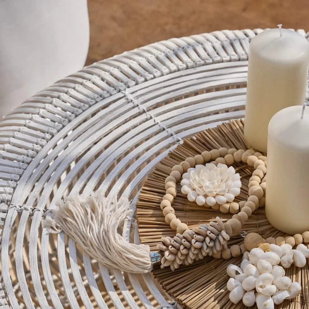 Round Coffee Table White Rattan - Home and Soul