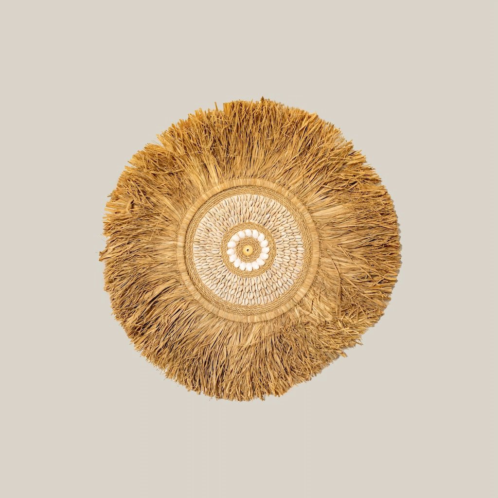 Round Wall Shell and Raffia Decor