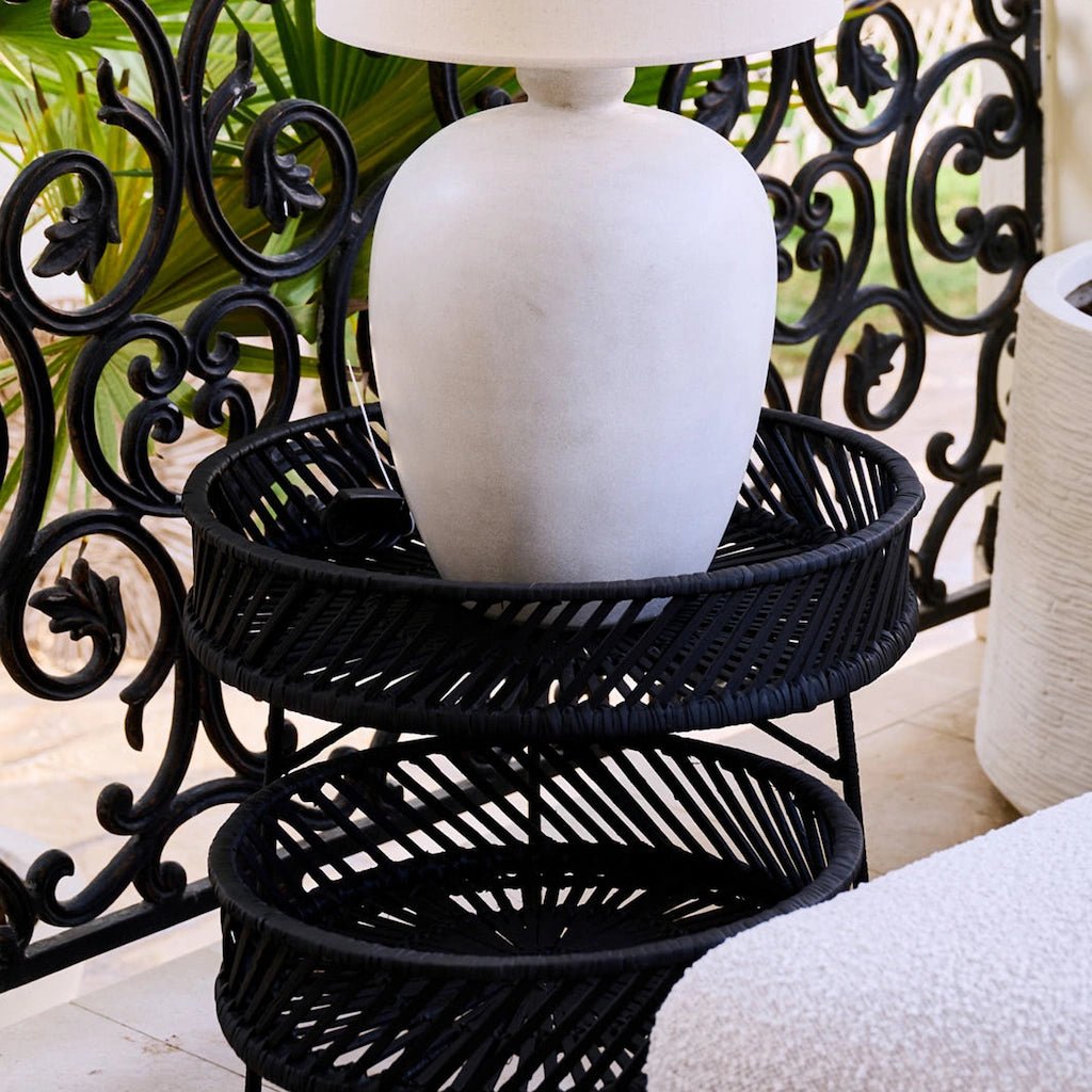 Black Round Rattan Table Low - Home and Soul