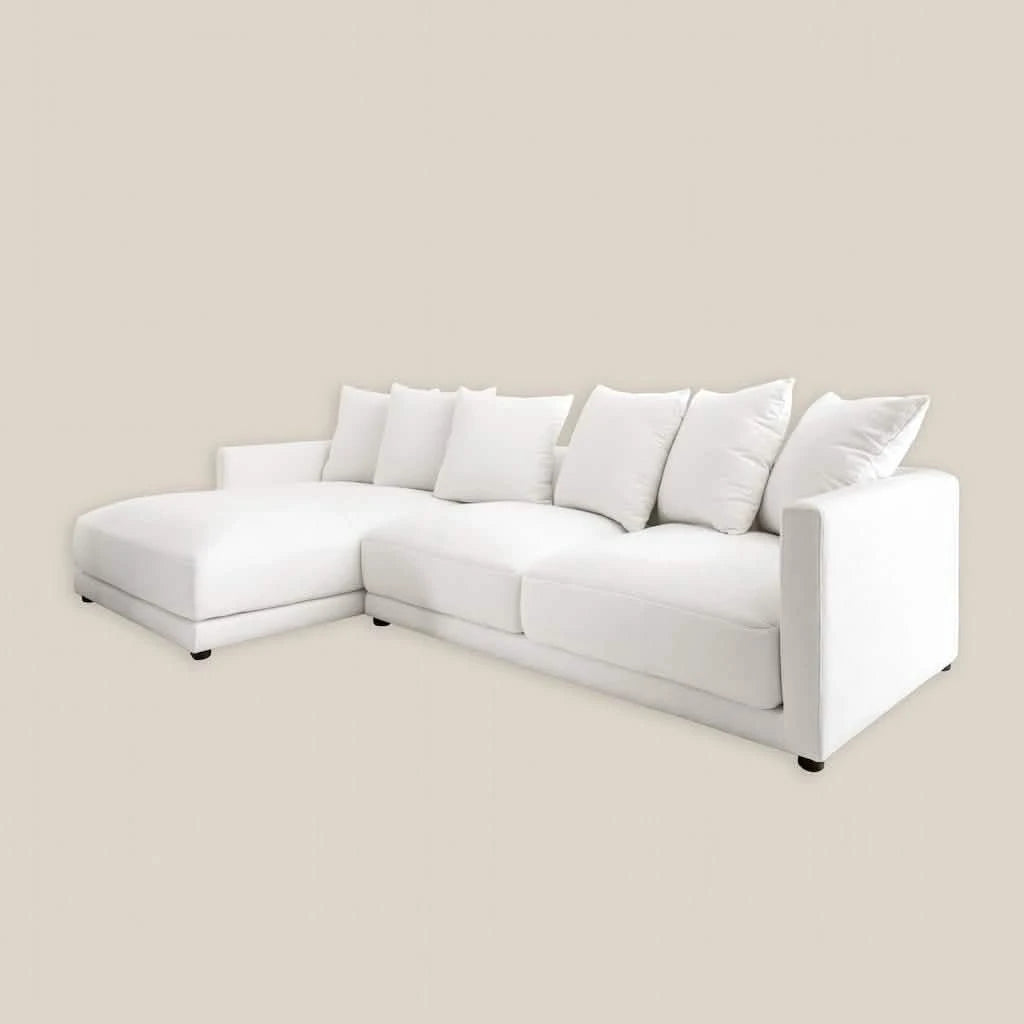Luxury White L Shaped Sofa Left in Cotton Linen