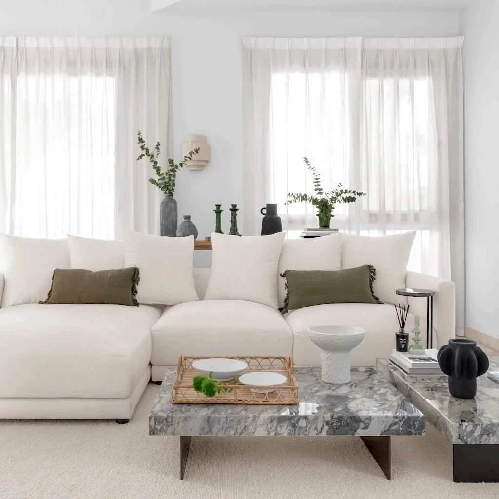 Sophie White L Shaped Sofa Left in Cotton Linen