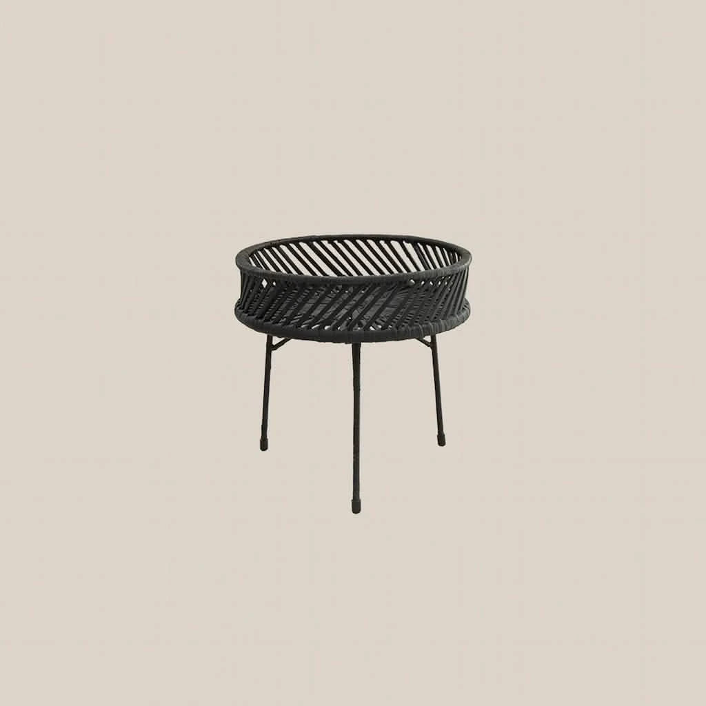 Round Rattan Table Low Black - Home and Soul