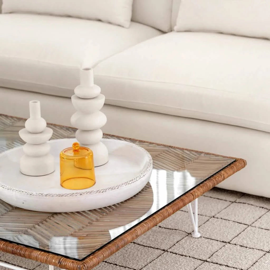 Coffee Table with White Legs Cali Rattan - Home and Soul