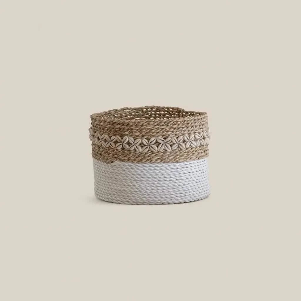 White Basket with Shell Medium - Home and Soul