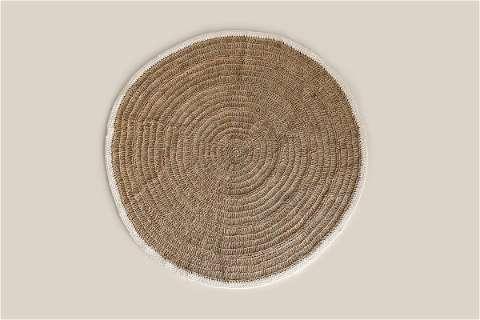 Natural Round Rug with White Border