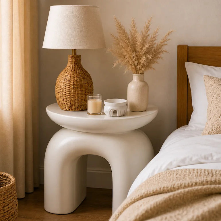 Bedroom design ideas Dubai natural linen and rattan decor