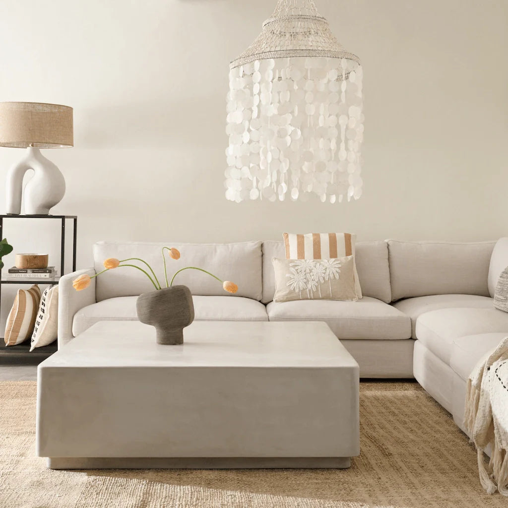 Styling a Boho Beach-Inspired Home with Shell Chandeliers, Macrame Pendant and Natural Decor