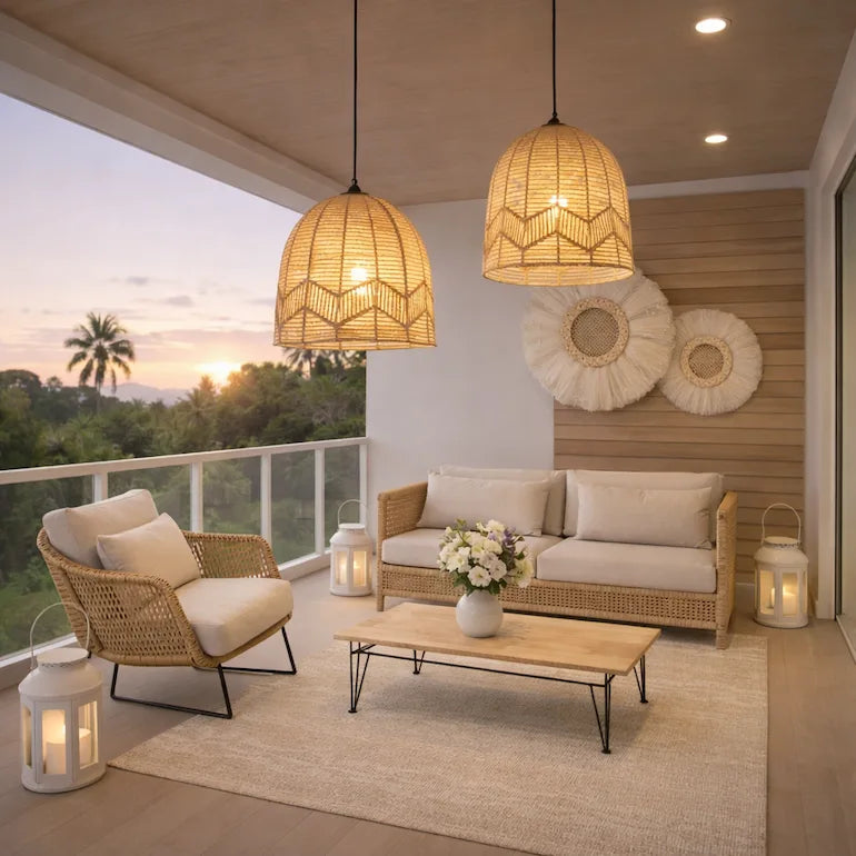  Rattan pendant light in boho chic living room Dubai