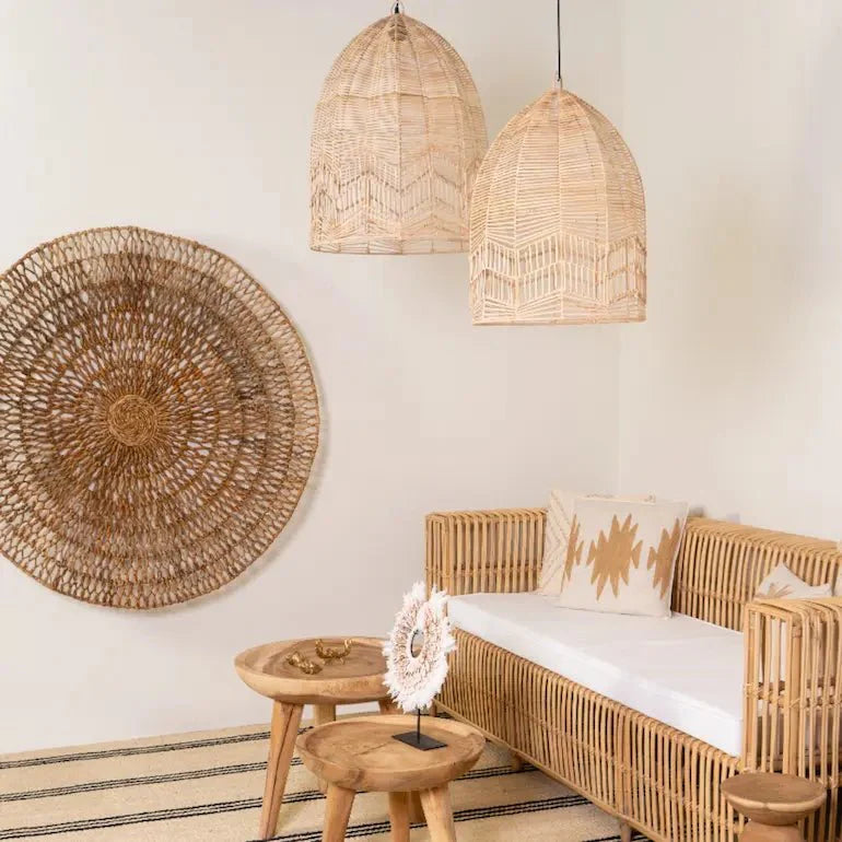 Layered living room lighting with floor lamp and pendant light