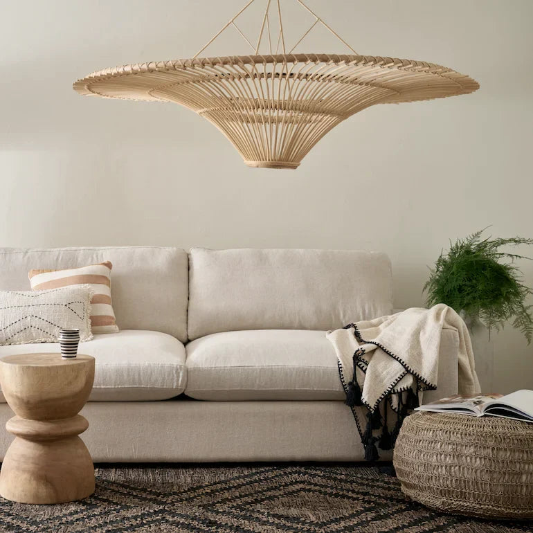 Natural décor with rattan pendant lights for cafés and living rooms