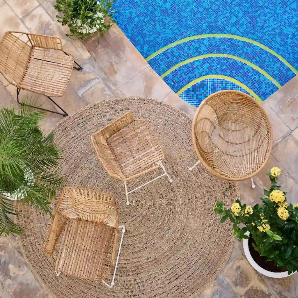 Rattan dining chair styled in a modern Dubai dining room