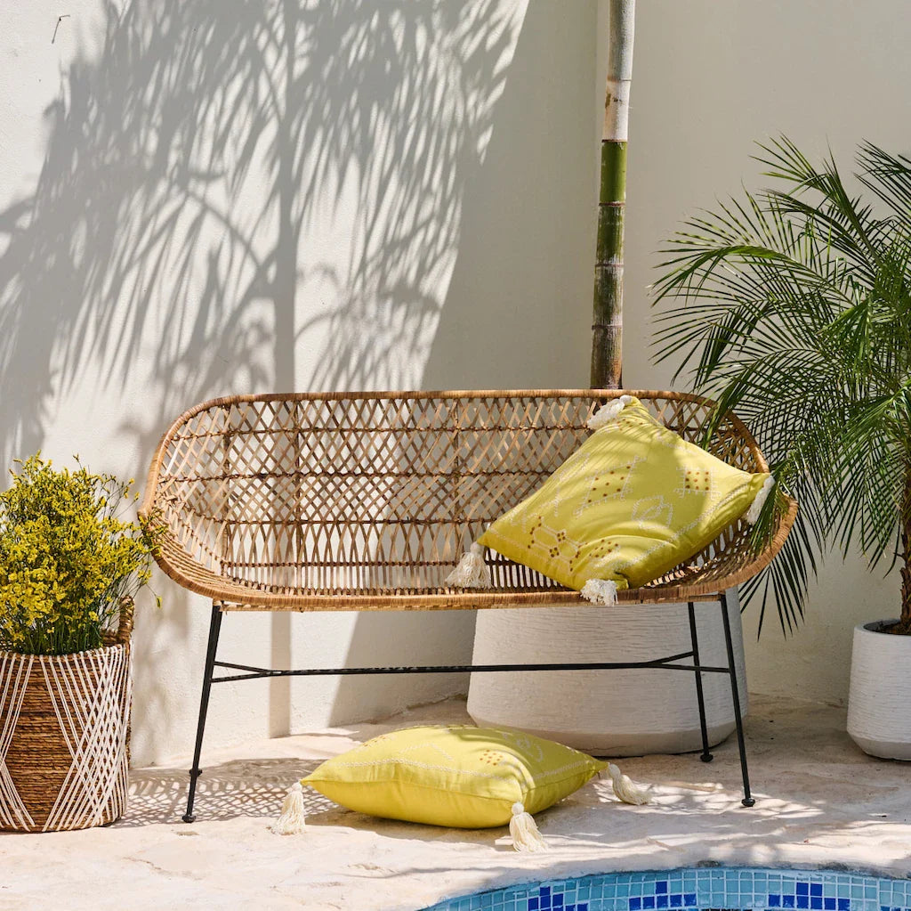 Luxury outdoor furniture at beach club seating area
