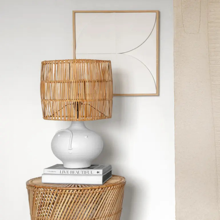 Rattan table lamp for boho style home decor