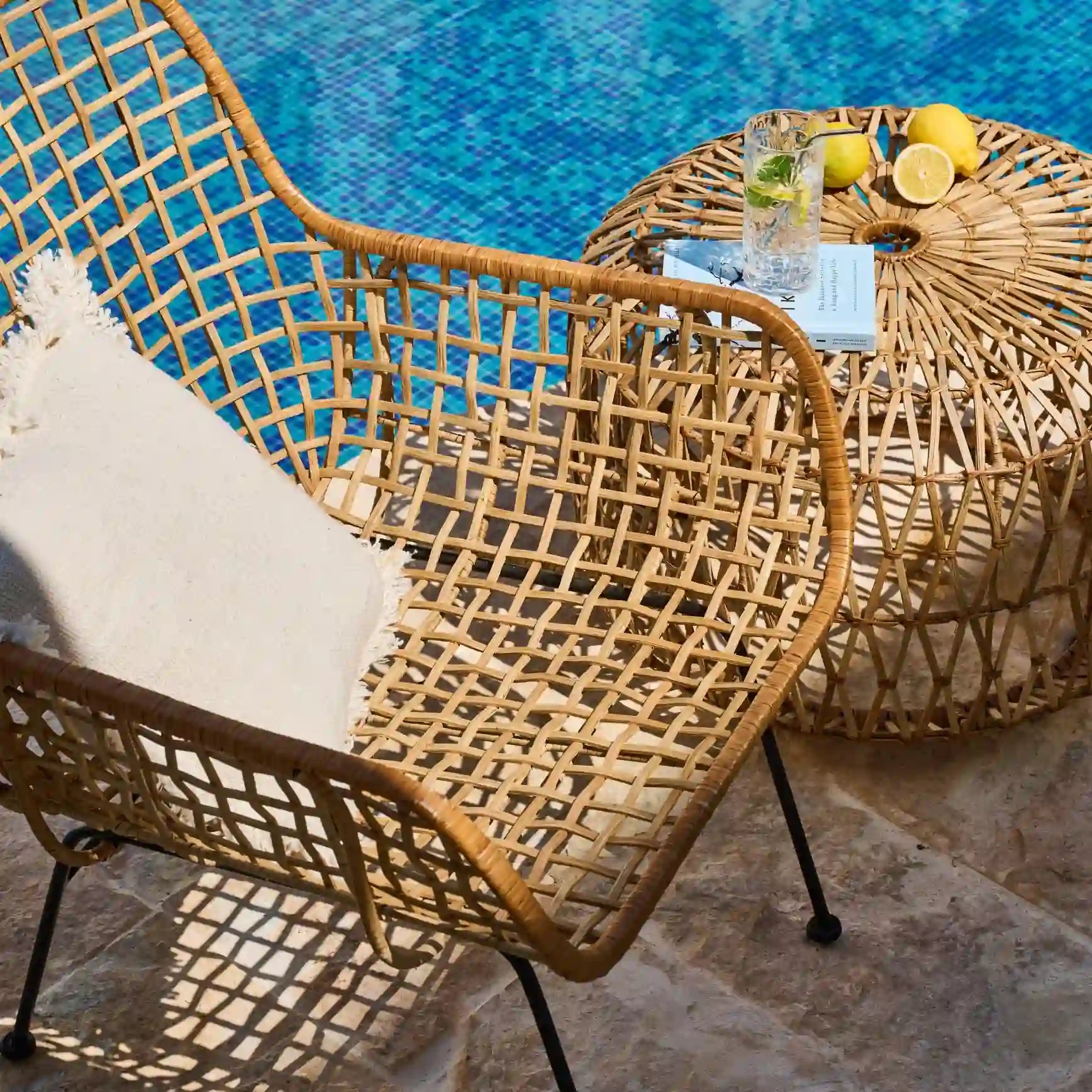 Stylish rattan lounge chair outdoor perfect for café seating Dubai