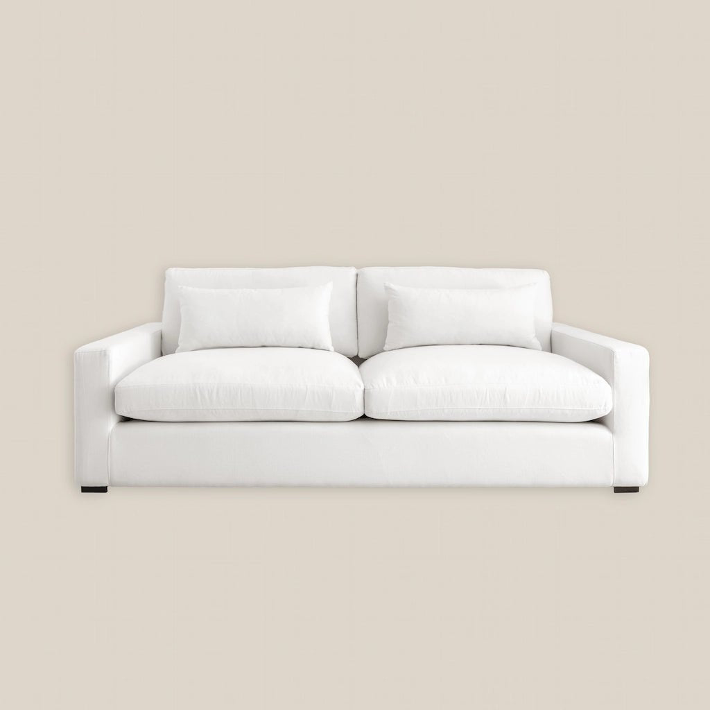 Luxury Feather 2 Seater Cloud Sofa in White Cotton Linen