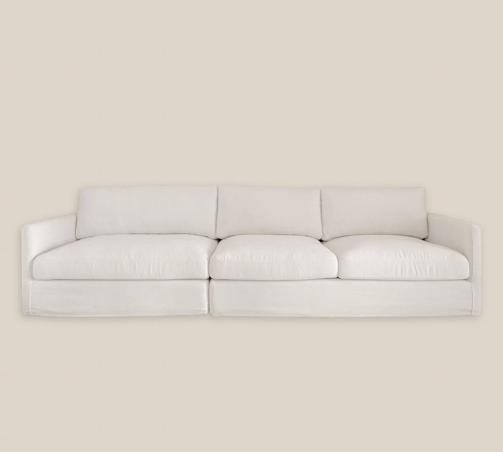 Angie Luxury Feather 3 Seater Cloud Sofa in White Cotton Linen