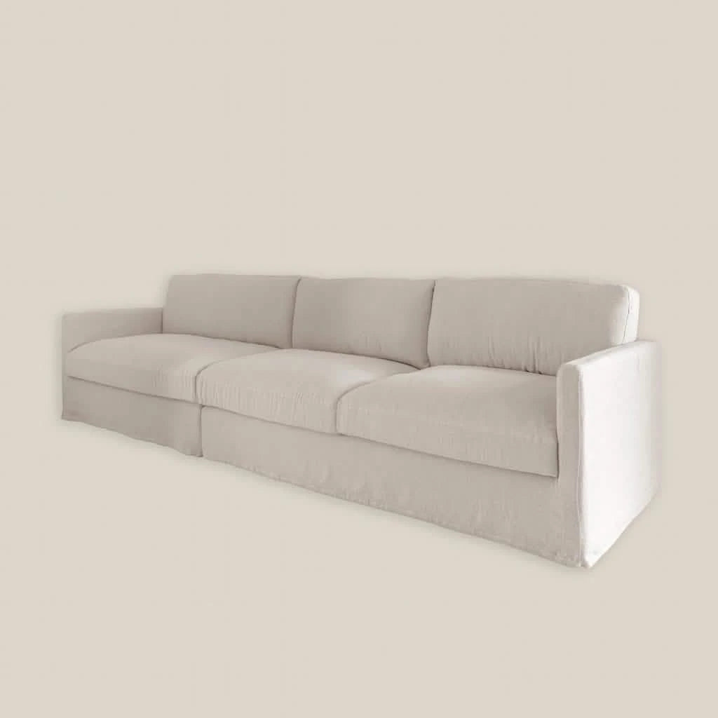 Angie Luxury Feather 3 Seater Sofa in Beige Linen