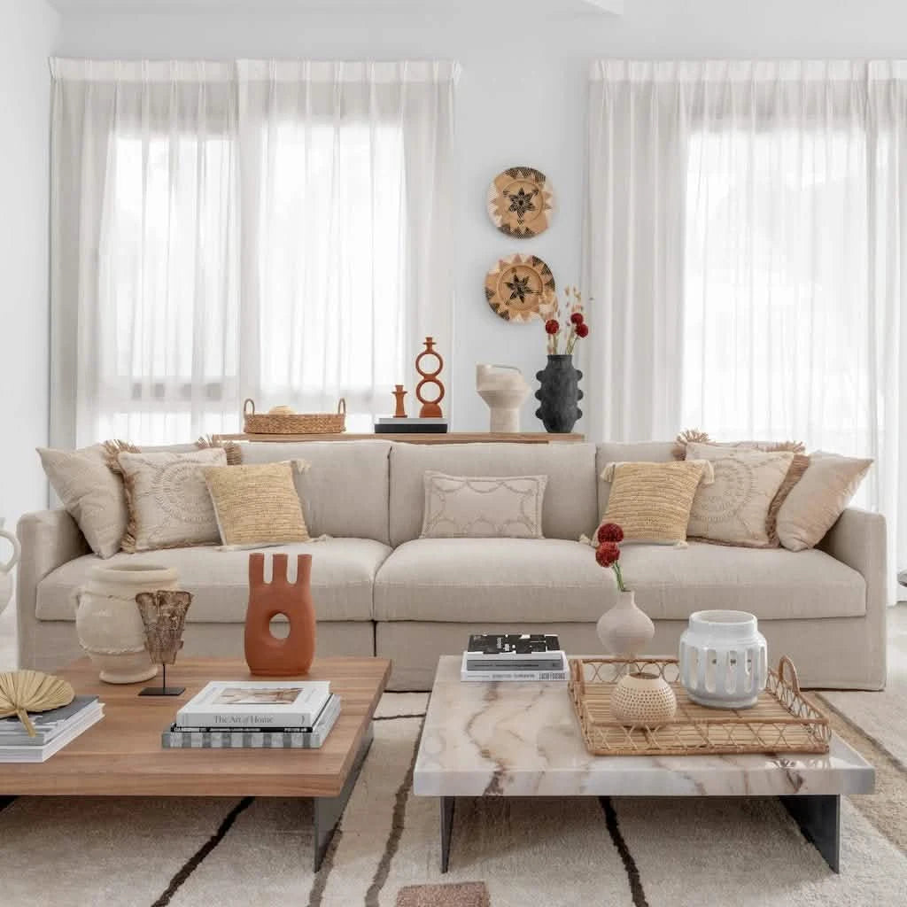 Luxury Feather 3 Seater Cloud Sofa in Beige Linen