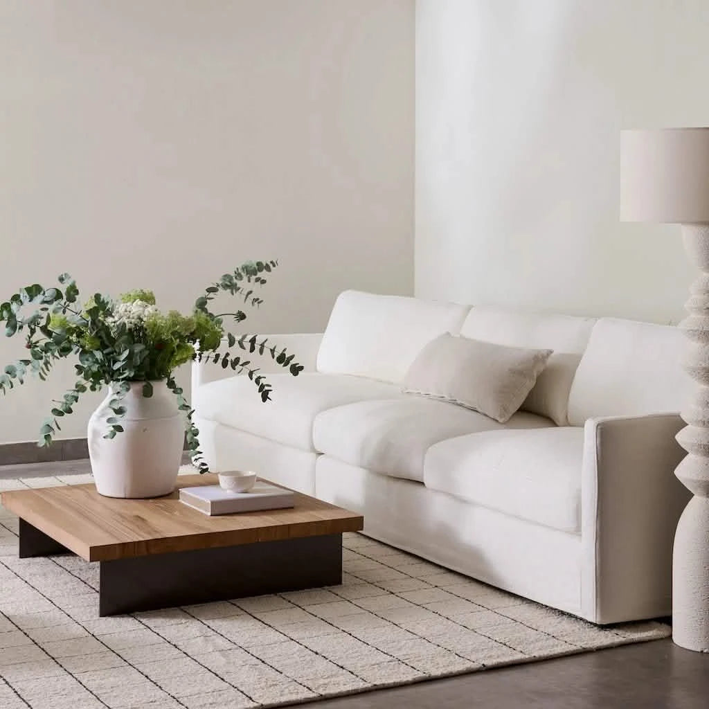 Angie Luxury Feather 3 Seater Sofa in White Cotton Linen