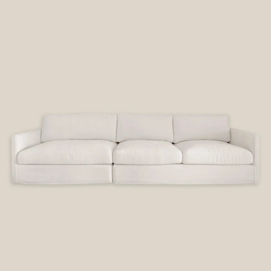 Angie Luxury Feather 3 Seater Cloud Sofa in White Cotton Linen