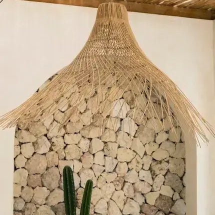 Boho rattan chandelier with natural woven 