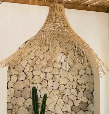 Boho rattan chandelier with natural woven 