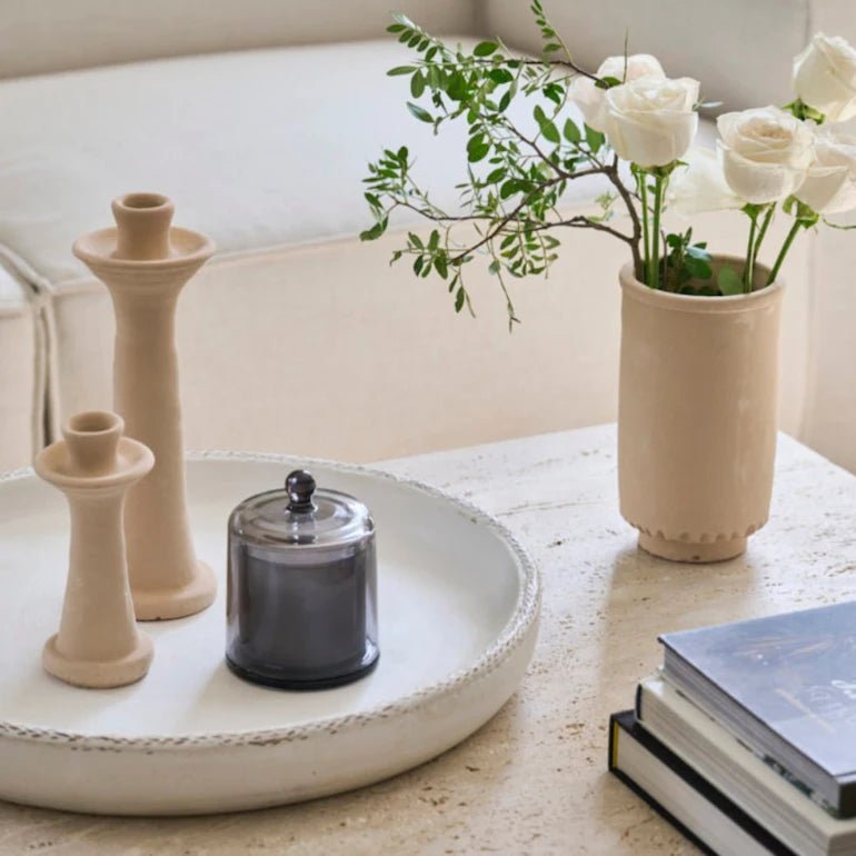 Large Beige Ceramic Candle Holder - Home and Soul