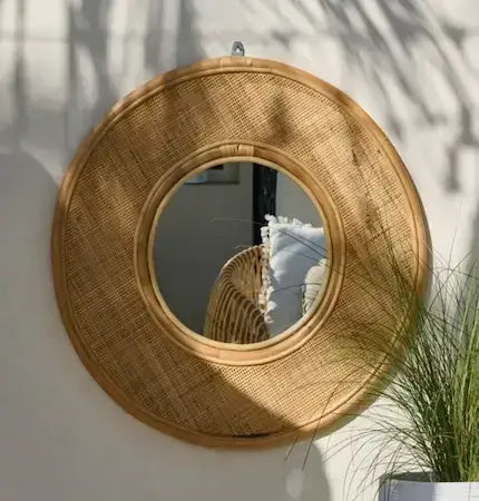 Decorative rattan circle mirror