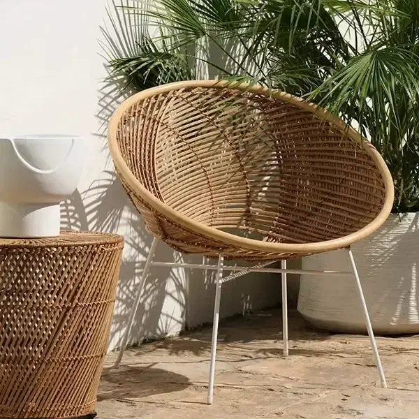 Florence Rattan Chair with White Cast Iron Legs – Lightweight, Hand - Woven Organic Rattan, Modern Design, Indoor/Outdoor Use, Versatile Seating - Home and Soul Dubai