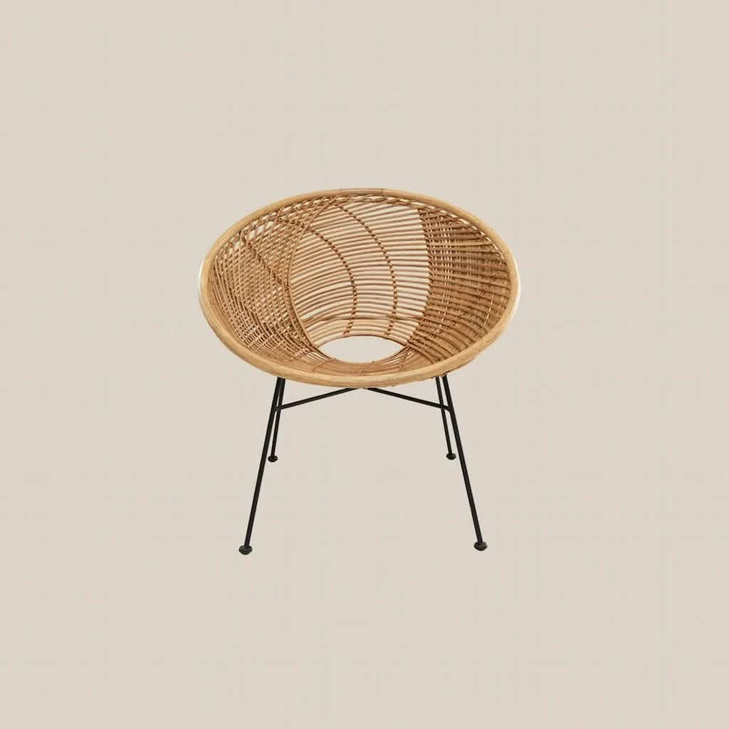 Florence Rattan Chair with Black Cast Iron Legs – Hand - Woven Organic Rattan, Modern Design, Lightweight, Versatile, Indoor/Outdoor Use - Home and Soul Dubai
