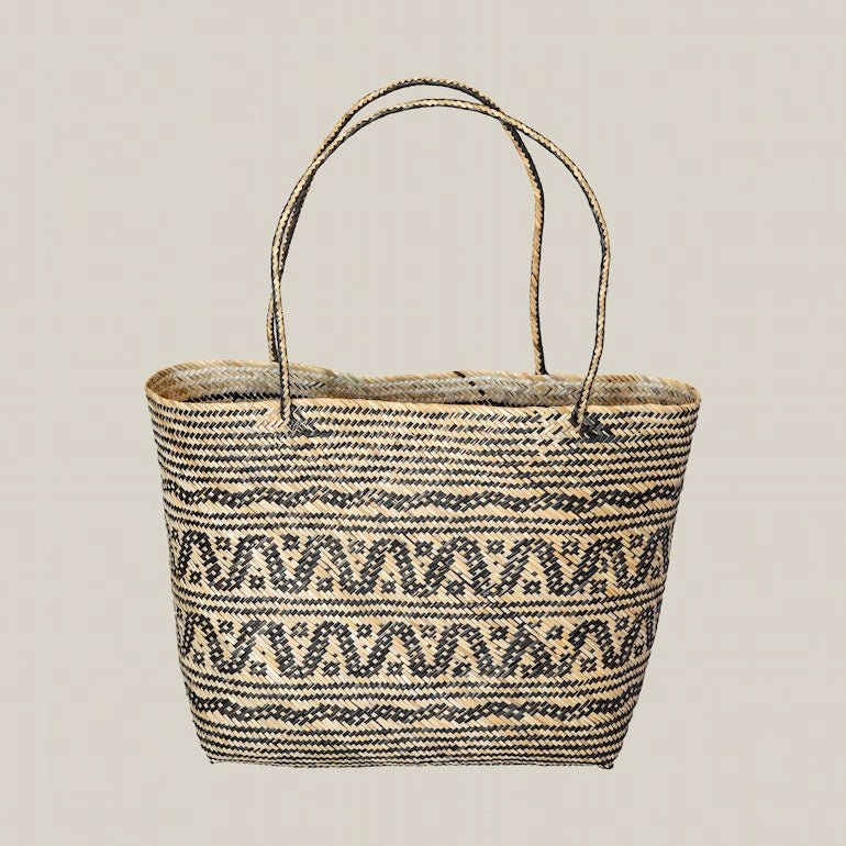 Handmade Natural and Black Rattan Handbag