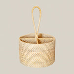 Handwoven Natural Rattan Utensil Holder with Handle
