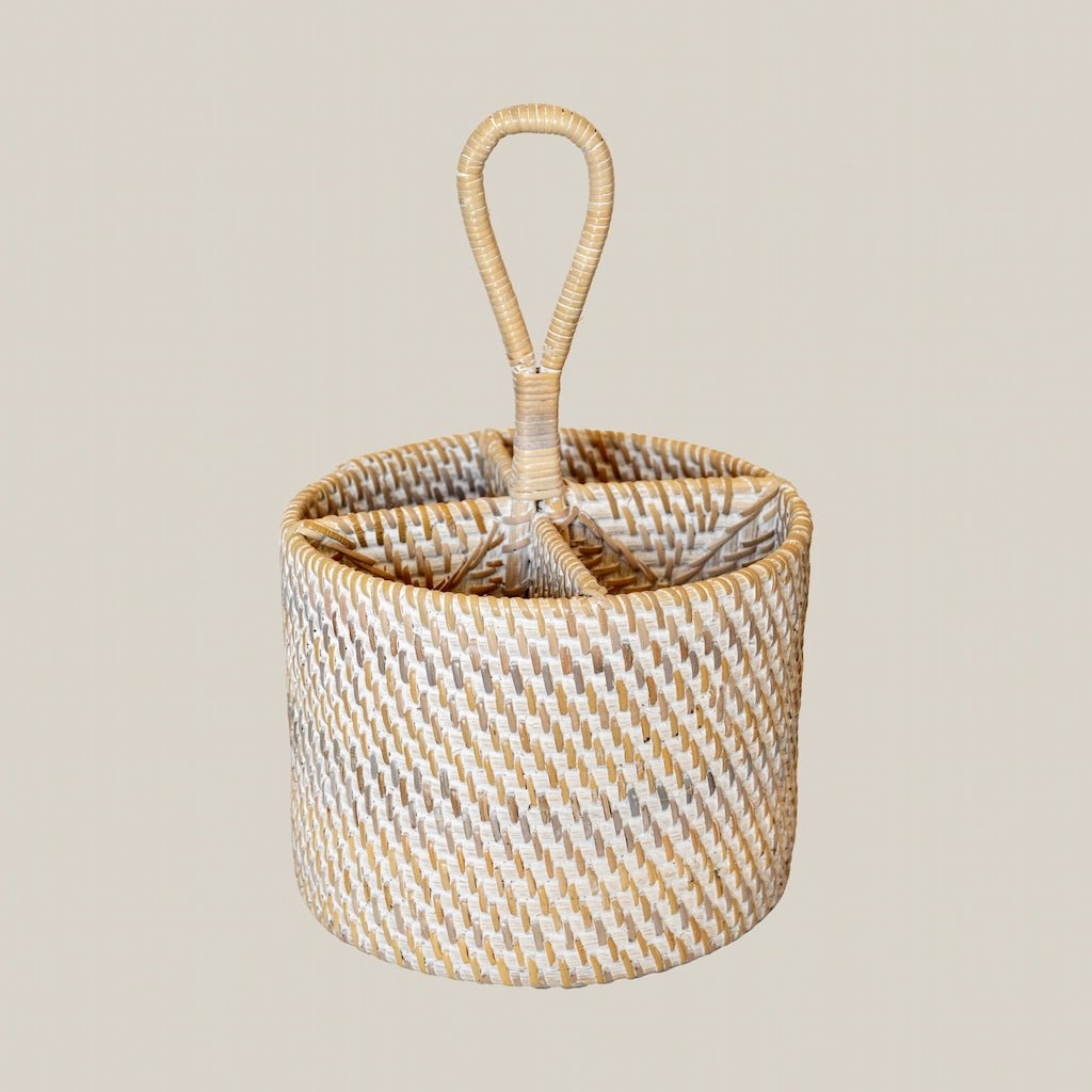 Handwoven Rattan Utensil Holder with Handle