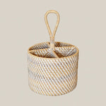 Handwoven Rattan Utensil Holder with Handle