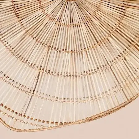 Handwoven rattan pendant light detail - natural ceiling light texture close-up