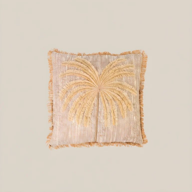 Ivory Palm Boho Cushion with Fringe - Home and Soul